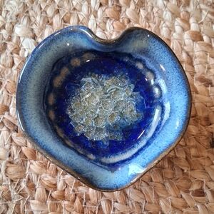 Blue Crackle Glass Heart Trinket Dish